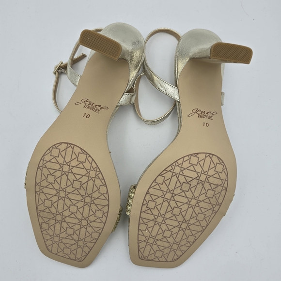 NWOT Jewel Badgley Mischka Heddia Woven Vamp Heeled Sandals, Gold, Women's 10 - Picture 11 of 16